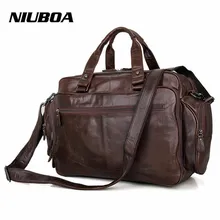 NIUBOA 100% Genuine Leather Bag Man Business Laptop Bags Big Euro Briefcase Many Offices Pockets Crossbody Shoulder Handbag Bags