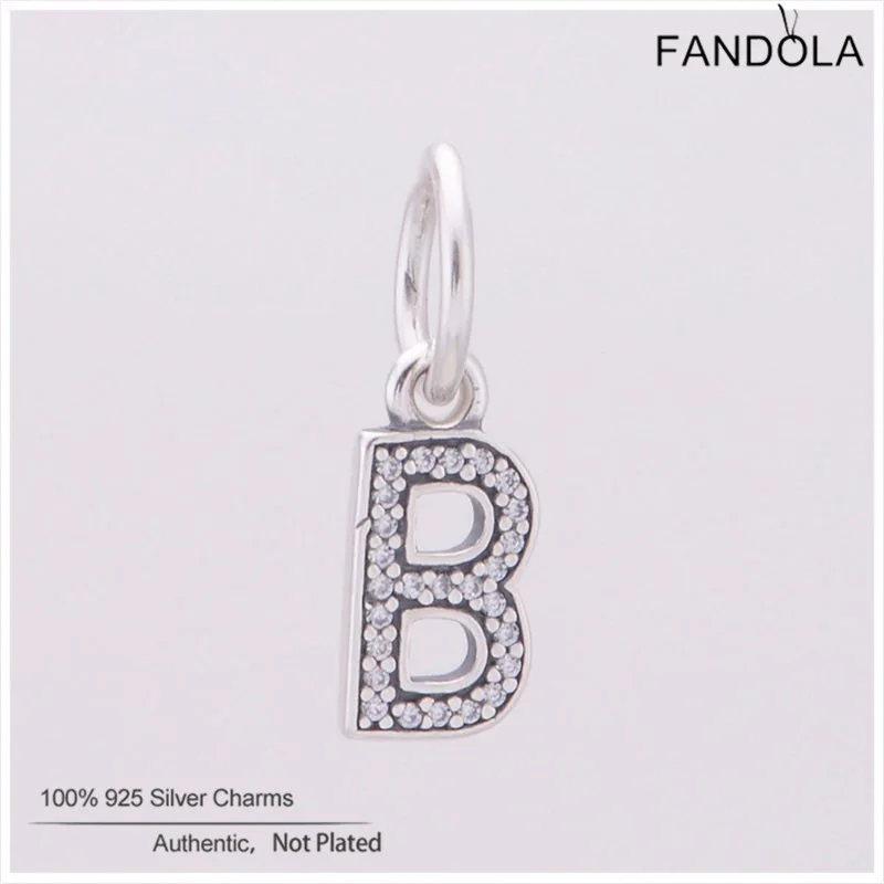 

Letter B Pendant Charms Fits Brand Bracelet Necklace Charm Bead 925 Sterling Silver Jewelry Clear CZ Fits DIY Women Bracelets
