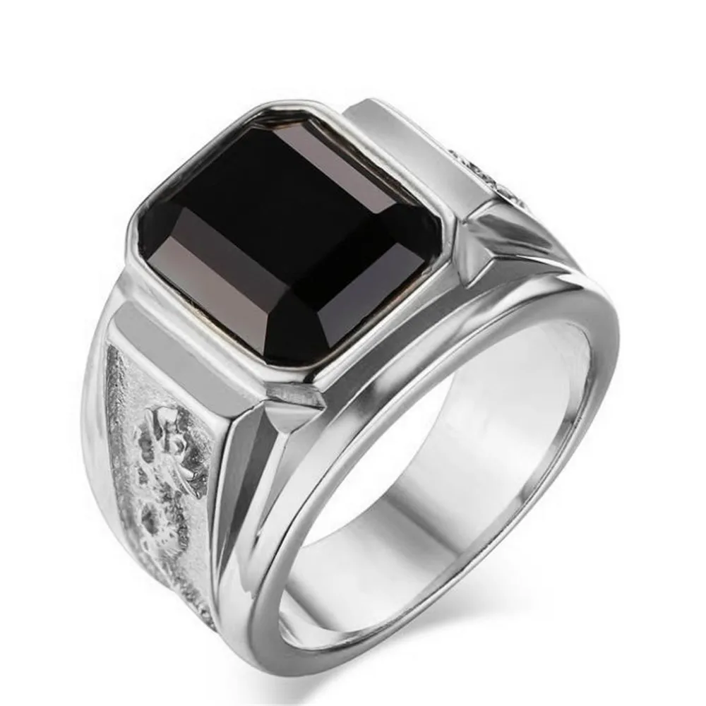 

New Trendy Crystal Engagement Ring Alloy Square Retro Men's Golden Rings Fashion Jewelry
