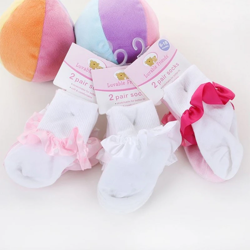 Luvable Friends 2 Pack Детские носки Красивые манжеты кружевной отделкой ребенок Girl для 0 36