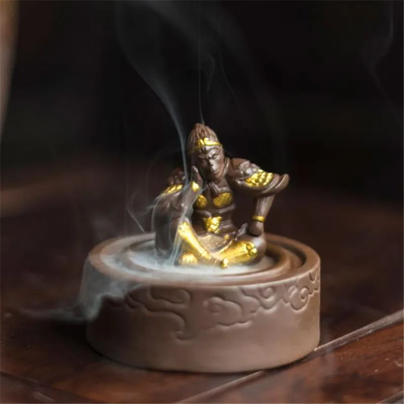 

Chinese Antique Monkey King Backflow Incense Burner With Acrylic Cover Waterfall Incense Holder Creative Aroma Censer