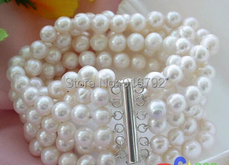 

free P&P >>>>> 6ROW 6MM WHITE ROUND FRESHWATER CULTURED PEARL BRACELET