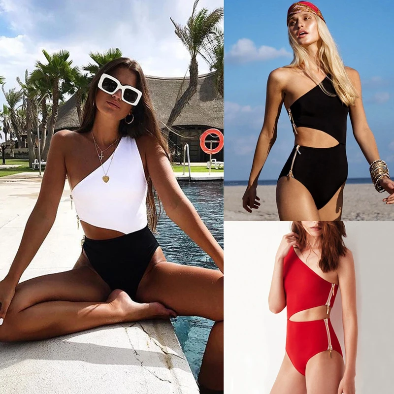 

2019 Bikini Woman One Shoulder Swimwear Swimsuites One Piece Thong Monokini String Bikini Push Up Bathing Suit Swim Suits