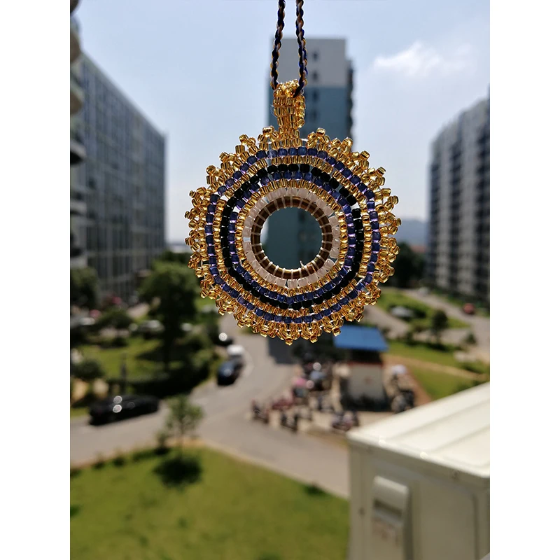 

SHINUSBOHO miyuki collier women long necklace with tassel circle & leaves pendant necklace girl kolye jewellery fashion gifts