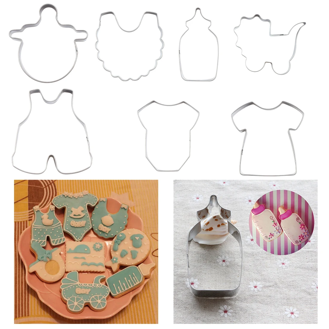 

Kitchen Cake 7pcs/set Baby Series Pacifier Shape Stainless Steel Cookie Cutter Baking Tool DIY Fondant Cake Mold Fruit Stencils