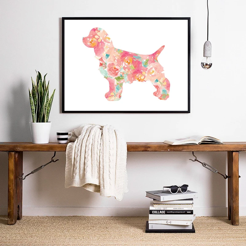 watercolor floral dog canvas print