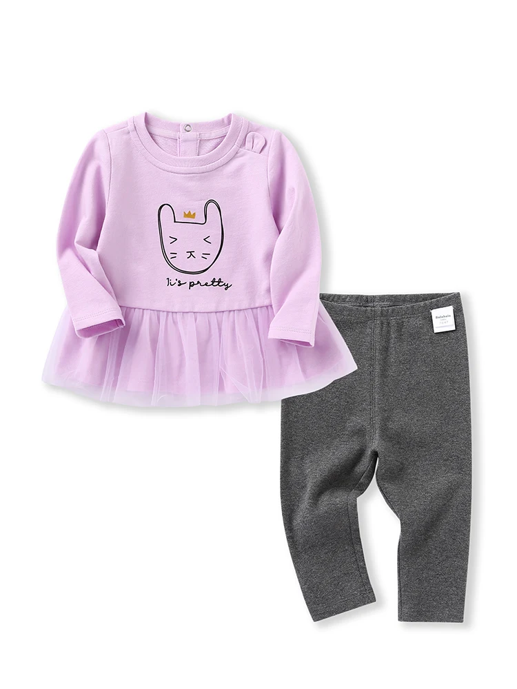 Balabala/комплект из 2 предметов для маленьких мальчиков, длинный свитер с рисунком и оборкой+ штаны без застежки, комплект зимней одежды для новорожденных - Цвет: Pink Purple