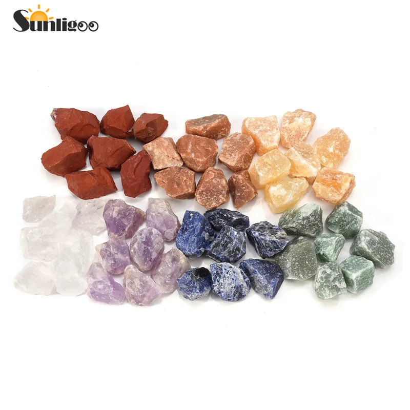 Sunligoo 7 шт., чакра, натуральные камни, грубый камень, кристаллы для кувырки кабинок(Аметист/прозрачный кварц/содалит/Топаз) 0,9"-1,2"