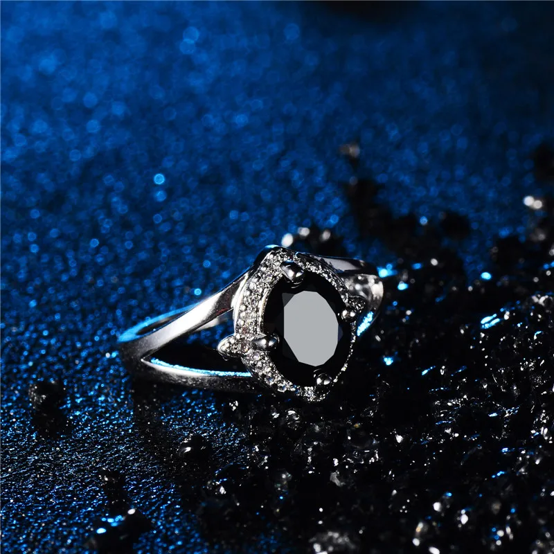 

H:HYDE White/Black CZ Zircon Stone Wedding Ring for Women Bands New Fine Jewelry Bague Anillos Size 8