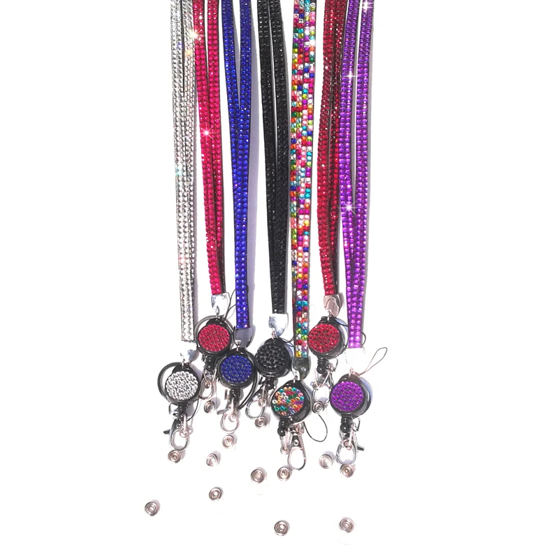 

New ID Card Holder Smile Face Reel Lanyard Name Credit Card Holders Bank Card Neck Strap Card Bling Retractable Lanyard Crystal
