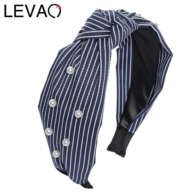 

LEVAO Wide Size Stripe Pearl Hairbands Bezel Turban Solid Knotted Hair Ornaments Women Headbands Girls Hair Accessories Headwear