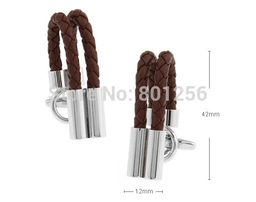 Elegant Brown PU Leather String Brass Cufflinks – Unique Designer Style