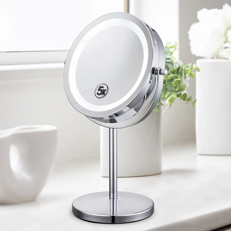 

7 Inches LED Lights Makeup Mirror Desktop Double Side Mirror 5X Or 10X Magnification New Style Bathroom Cosmetic Mirror