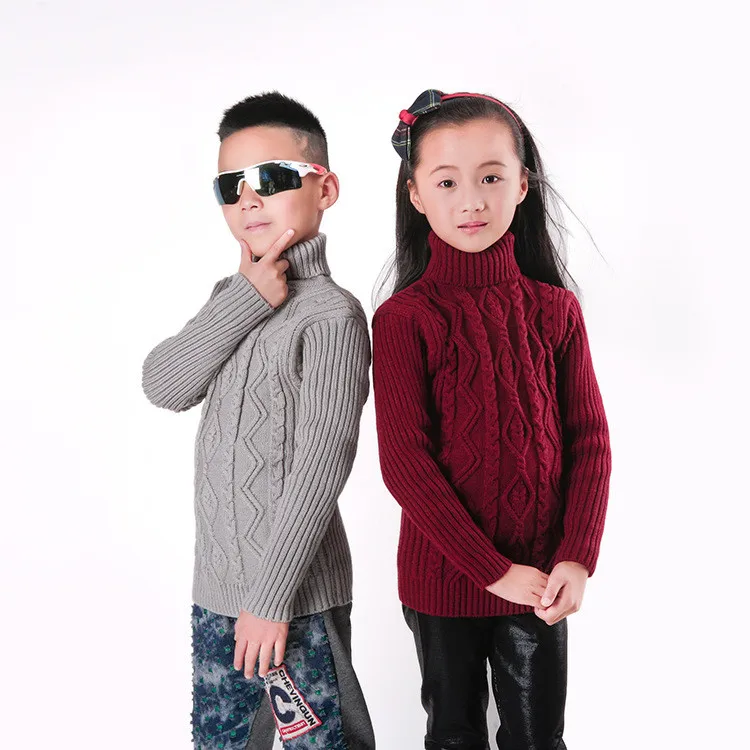Детский Теплый свитер на осень и зиму, однотонный пуловер для девочек, корейский вязаный свитер с длинными рукавами для мальчиков