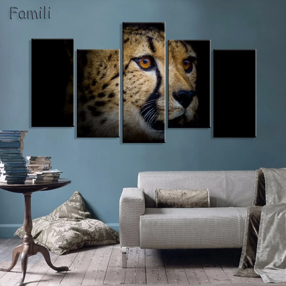 

5panels/set Cheetah Ready to attack Modern Home Wall Decor Canvas Picture Art HD Print Painting On Canvas For Living Room
