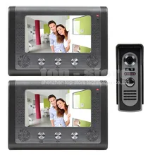 DIYSECUR 7 pulgadas Con Conexión de Cable Video de La Puerta Teléfono de Bell de Puerta Sistema de Kit Seguridad para el hogar de Entrada de 2 Vías de Intercomunicación 2 Monitor 1 Cámara de INFRARROJOS