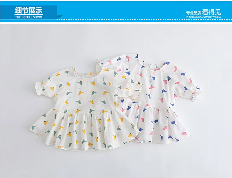 2018 Hot Summer 2 3 4 6 8 9 10Years Thin Sweet Cute Cartoon Animal Print Blouse Baby Kids Girls Short Lantern Sleeve Dress Shirt (11)