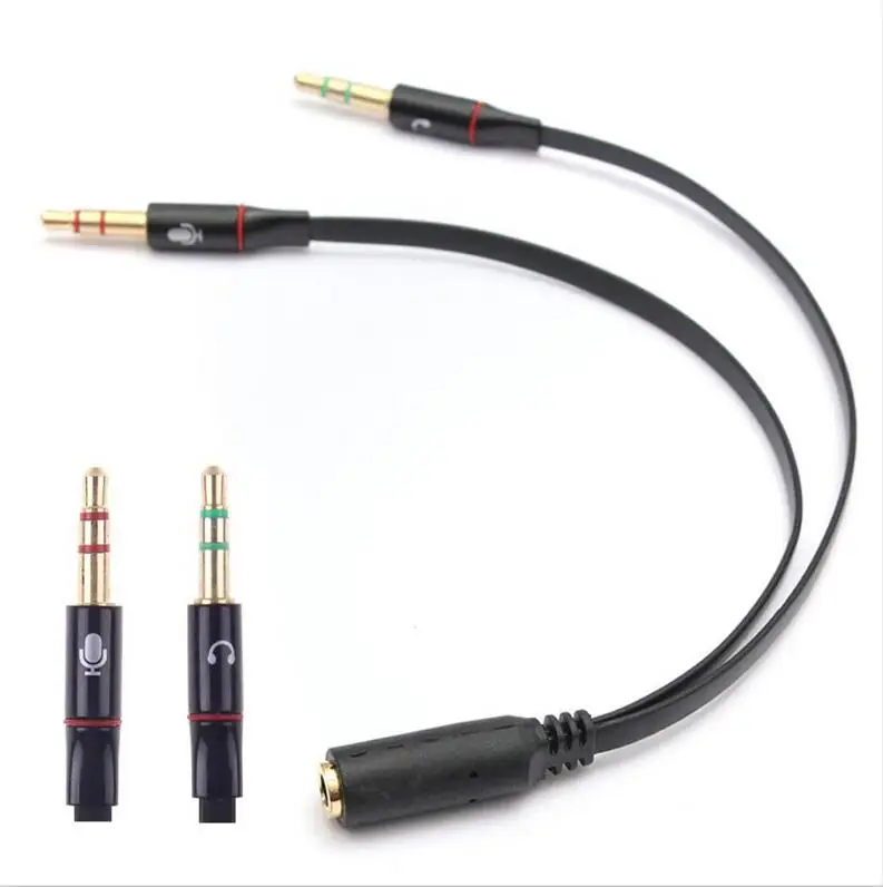 3.5mm Jack 2 Male to 1 Female Headphone Earphone Audio Cable Mic