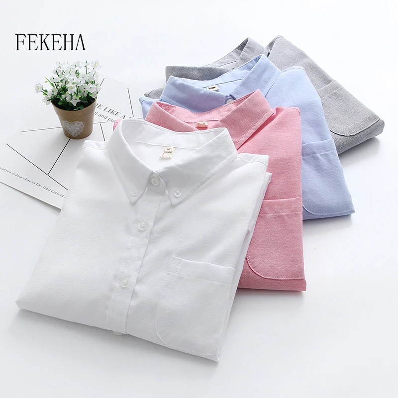 FEKEHA Autumn Long Sleeve Women Blouses And Shirts White Blue Oxford Female Ladies Casual Shirt Tops Cotton Blusas Blouse
