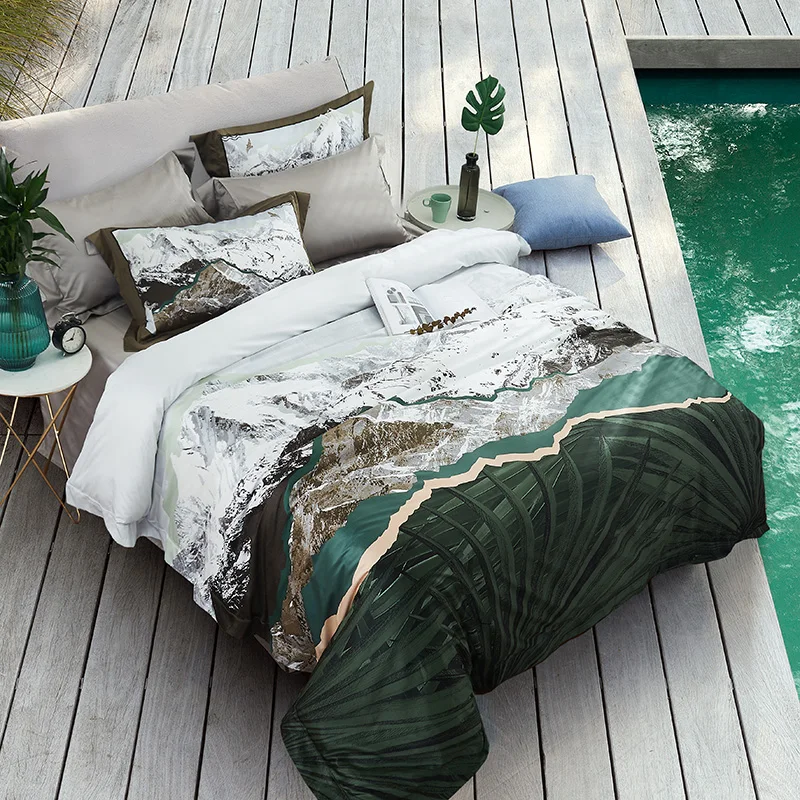 

1000TC Egyptian 100% cotton green Bedding Sets Queen King Size Duvet Cover Sets Pillowcases Bed Sheets 4pcs bohemia bedspreads