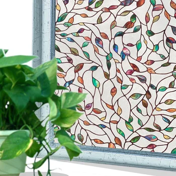 

WXSHSH PVC Static Cling Self-adhesive Window Film,Colorful Leaf Opaque Stained Decorative Window Sticker For Home Anti-UV Foil