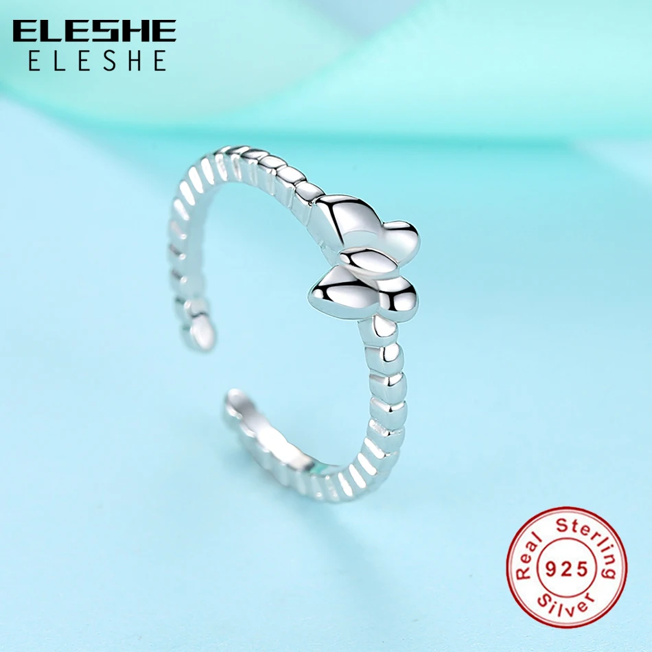 ELESHE Lovely Ladies Butterfly 925 Sterling Silver Open Rings For Women With Silver Adjustable Ring Jewelry Gifts