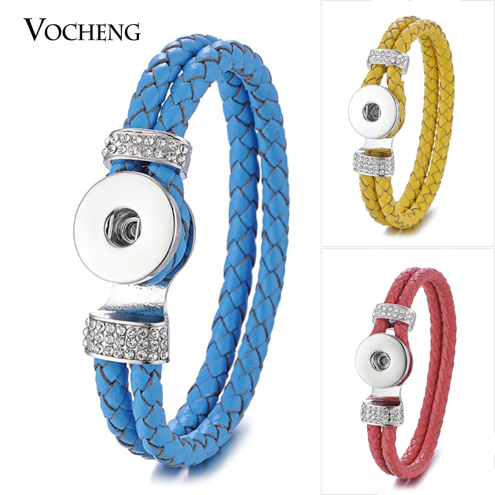 10pcs/lot Leather Bracelet Vocheng Ginger Snap Jewelry Double Braided
