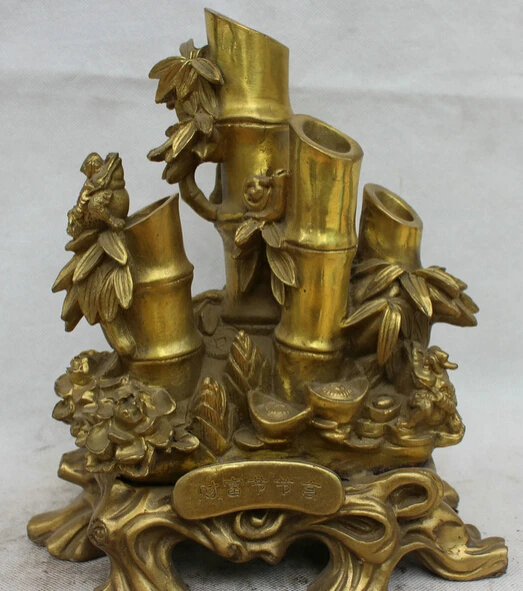 

JP S0524 10" Chinese Brass Fengshui Golden Toad Spittor bamboo Wealth Increase Statue (B0413)