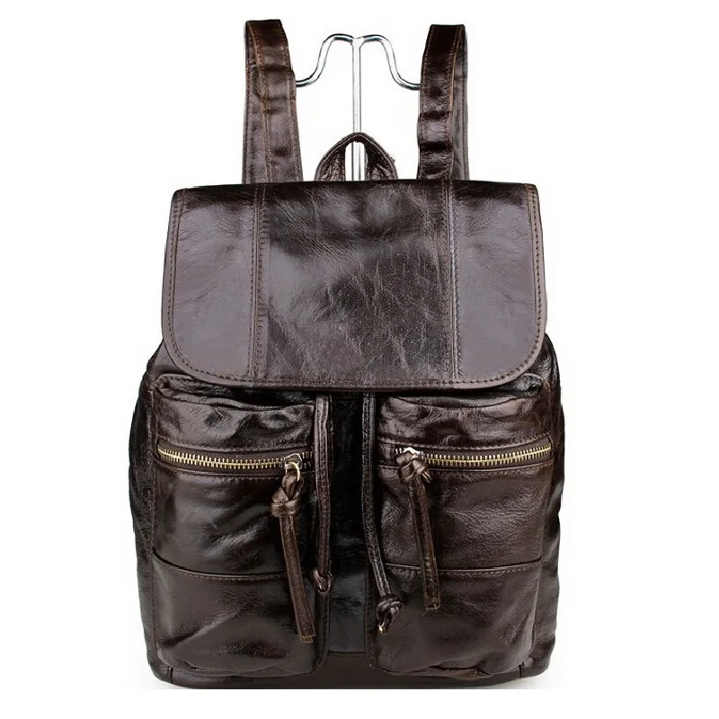 Vintage Genuine Leather Men Backpack Unisex Cowhide Leather Causal Backpack Preppy Style Travel Bags For Men Women Wholesale