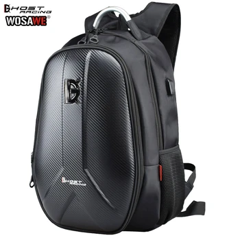 

GHOST RACING Motorcycle Backpack Carbon Fiber Moto Motorbike Helmet Bags Travel Luggage Riding Bag Waterproof USB Charging Plug