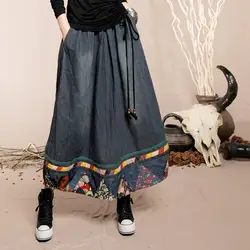 [Апорина. Кинг-boshow] Весна оригинальный Дизайн высокое качество в национальном стиле лоскутное Для женщин деним хлопковая юбка