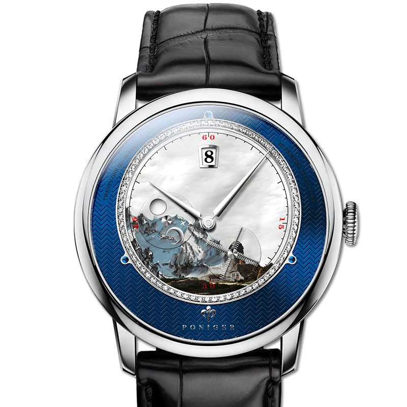 PONIGER الرجال الأعمال 50 M للماء الأزياء مشهد الطلب طاحونة جهة ثانية التلقائي الذاتي الرياح الميكانيكية المعصم الساعات PONIGER الرجال الأعمال 50 M للماء الأزياء مشهد الطلب طاحونة جهة ثانية التلقائي الذاتي الرياح الميكانيكية المعصم الساعات