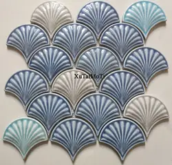 Горячая голубая рыба весы керамические мозаичные плитки Санузел для ванной комнаты обои бассейн стены плитка для душа вентилятор