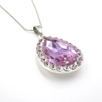 

Cute Baby Gift 3*4.8CM Alloy Princess The First Purple Teardrop Amulet Pendant Necklace Kid Girl Stainless Steel Chain Necklace