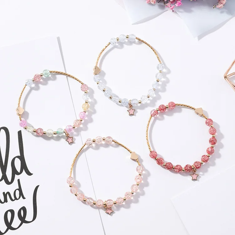 

2018 Sweet Cute Simple Heart Crystal Beads Heart Bracelet Star Pendant Charm Bracelet for Women Girls Fashion Jewelry Gift