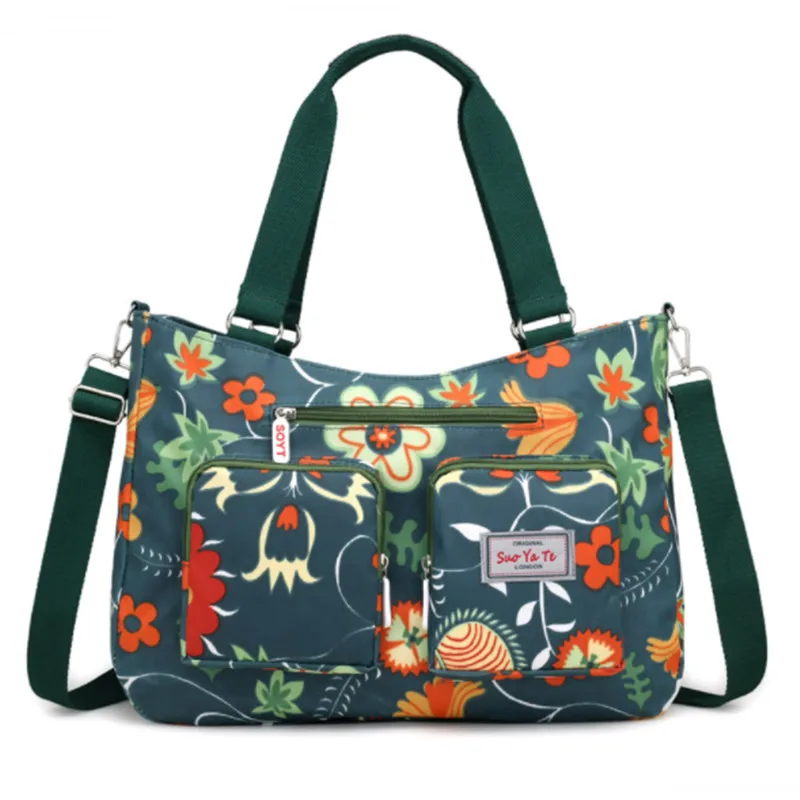 Женская сумка на плечо с цветочным узором, высокое качество, водонепроницаемый светильник, нейлоновая сумка через плечо, повседневная женская сумка с несколькими карманами, Прямая поставка - Цвет: Зеленый