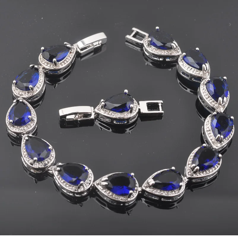 

FAHOYO Blue Stone Cubic Zirconia Water Drop For Women 925 Silver Jewelry Link Chain Bracelet 7-8 inch Free Shipping SL0149