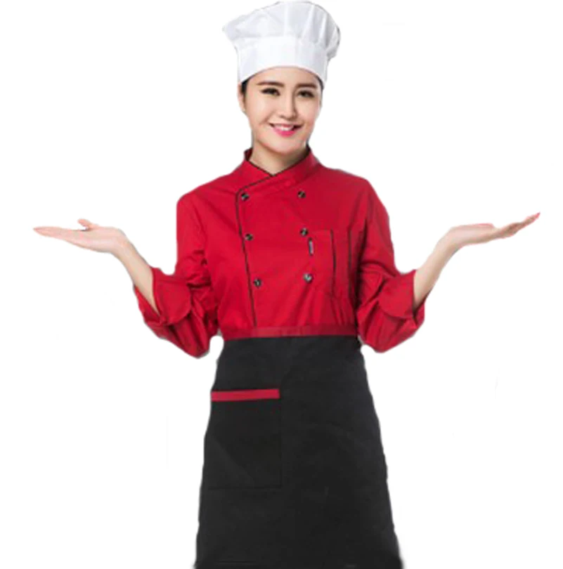 chef uniform chef jacket Red, black, White Lone sleeve chef coatin