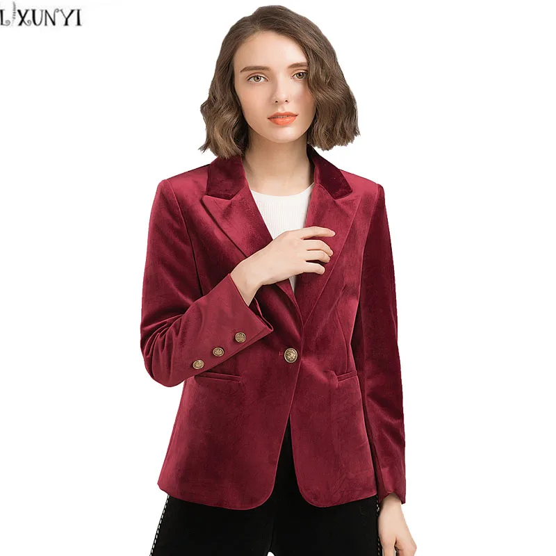 LXUNYI Wine Red Velvet Coat Women Ladies Velvet jackets Slim Long ...
