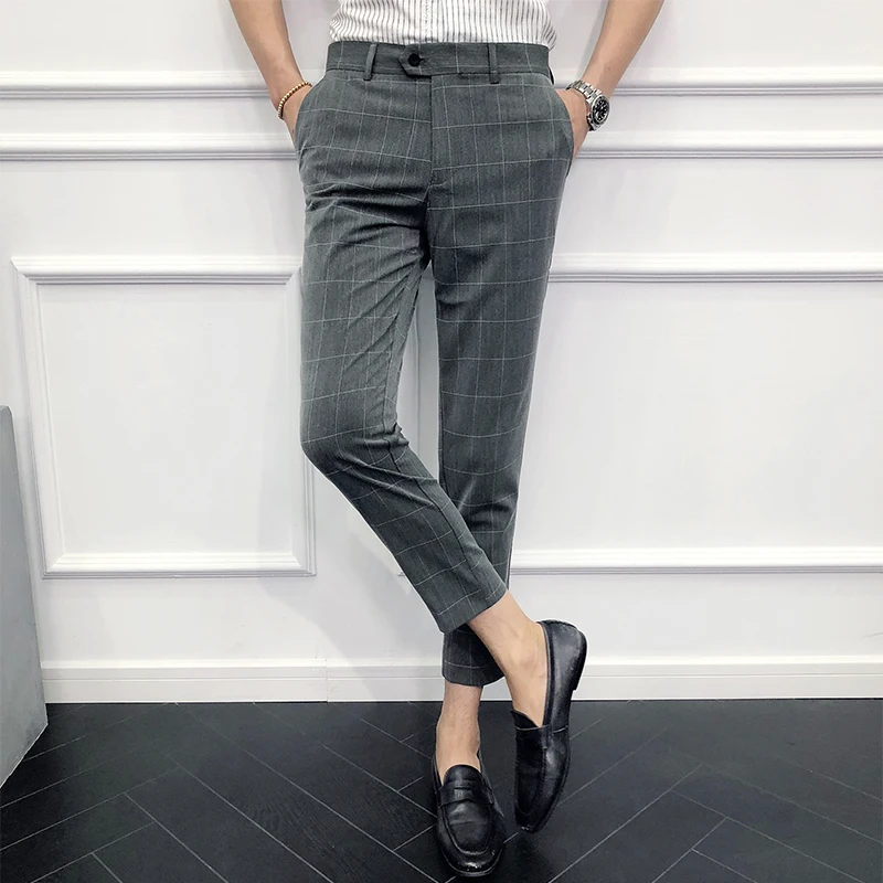 Британский стиль костюм брюки Мода Осень Slim Fit платье в клетку штаны праздничная одежда ботильоны Длина Бизнес брюки Для мужчин 28-36