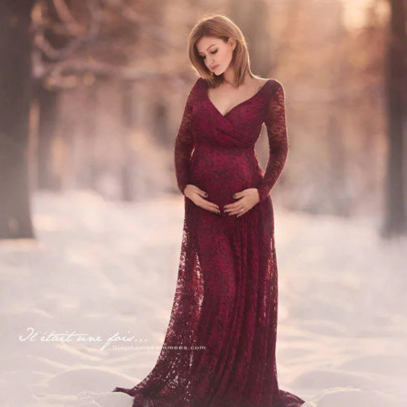 

2019 New Sexy V-collar Lace Pregnant Dress