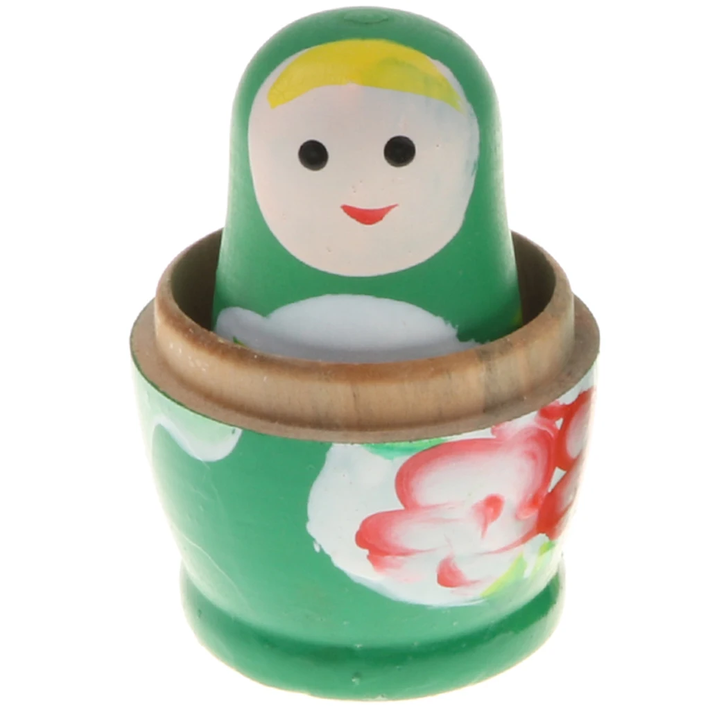 5PCS Wooden Russian Nesting Dolls Toy Handmade Matryoshka Babushka Pattern Girls Dolls Christmas Gifts Home Decor - Green