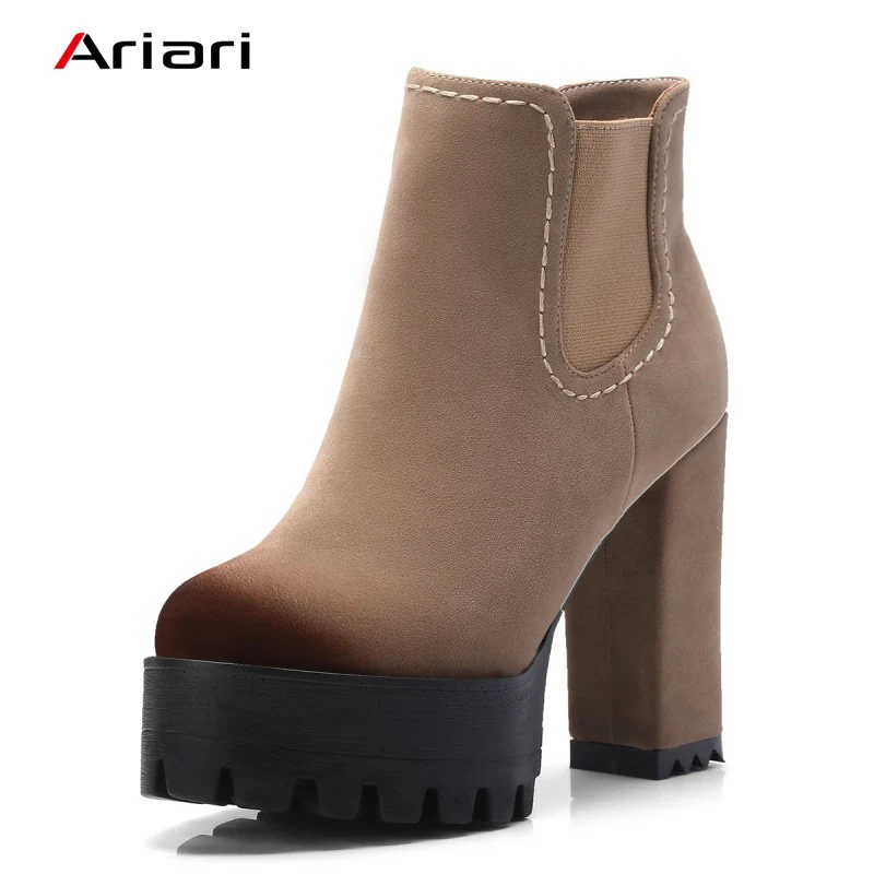 

Fashion Sexy High Heels Shoes Female Autumn Solid Black Grey Ankle Boots For Women High Heels Platform Ladies Boots Thick Heels