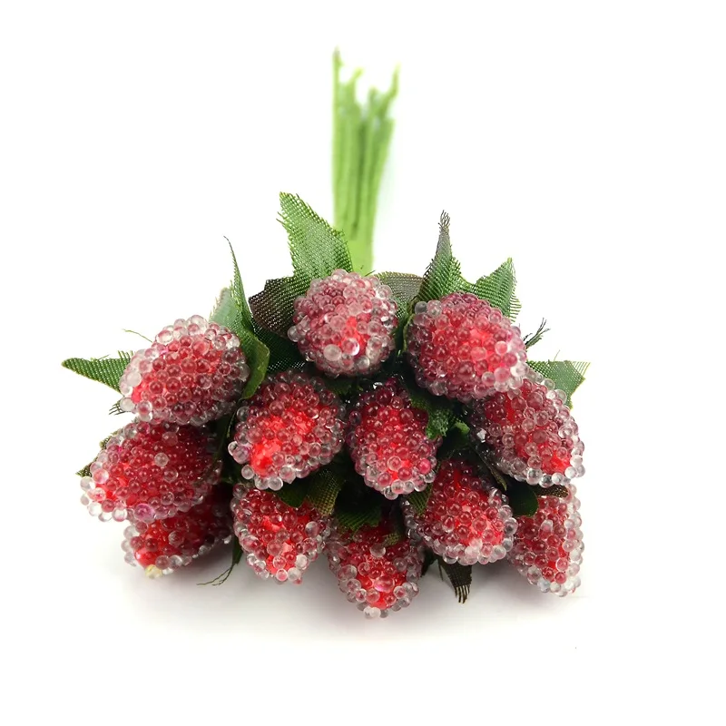 12 шт. рождественские украшения маленькие ягоды искусственный цветок красная вишня Stamen перламутровые Свадебные моделирование стекло гранат - Цвет: B-Red