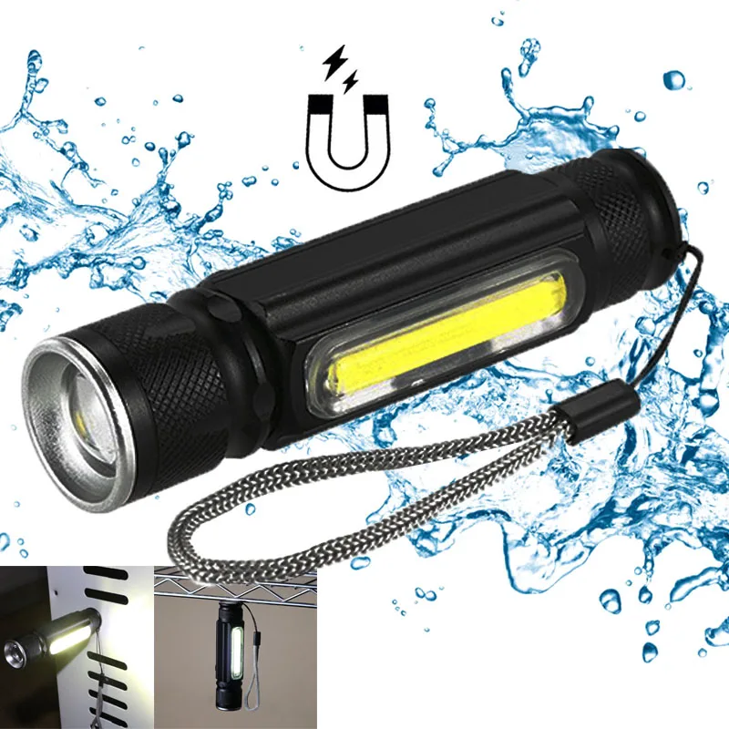 

5000LM Multifunctional LED Flashlight USB Rechargeable battery Powerful T6 torch Side COB Light linterna tail magnet Work Light