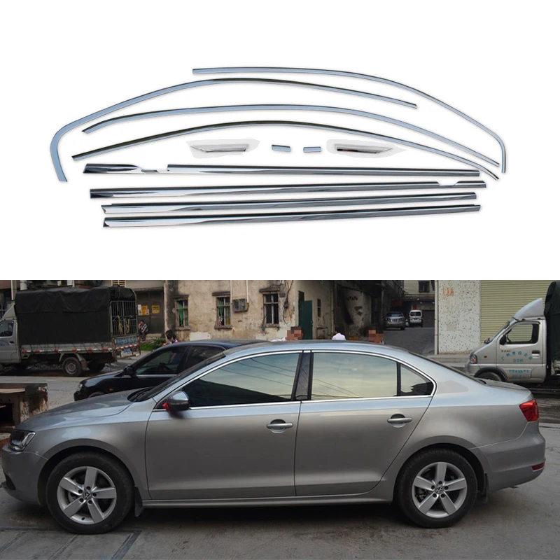 

Full Window Trim Decoration Strips Stainless Steel Car Styling For Volkswagen Sagitar Jetta 2013 2014  Accessories 12