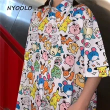 Camiseta de verano NYOOLO Harajuku de estilo Vintage con estampado de animales bonitos, Camiseta holgada de manga corta para mujer y hombre