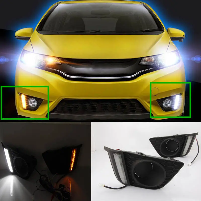 2pcs White+Yellow Daytime Running Lights Fog Lamp for HONDA FIT 2014