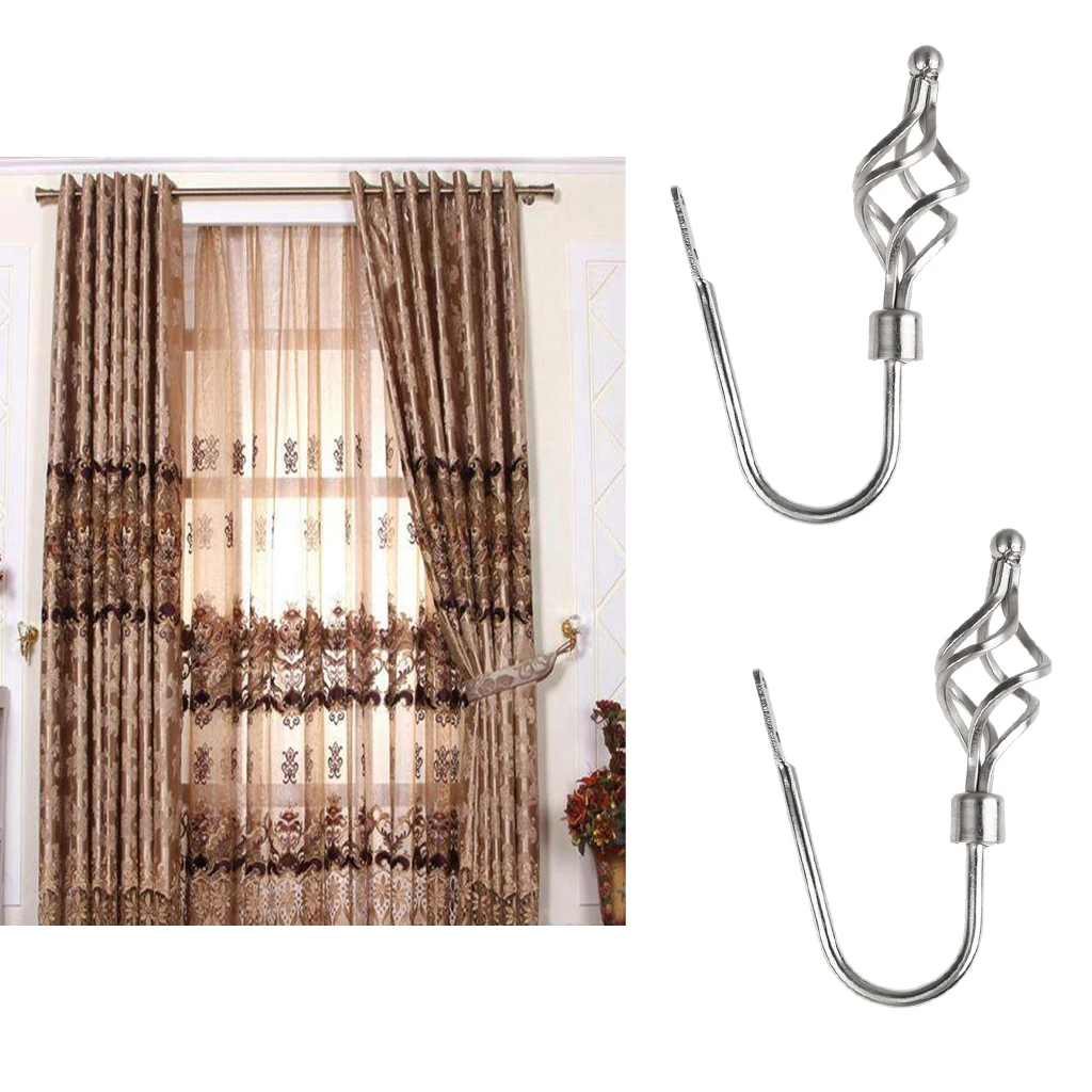 4 Pieces Metal Curtain Hooks Window Drapery Tieback Holdback Hanger Silver