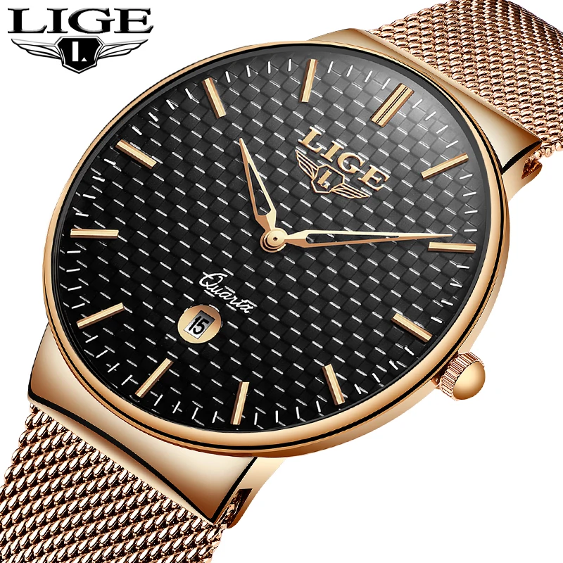 

LIGE Men's Watches New Luxury Brand Watch Men Fashion Sport Quartz-watch Mesh Strap Ultra Thin Dial Date Clock Relogio Masculino